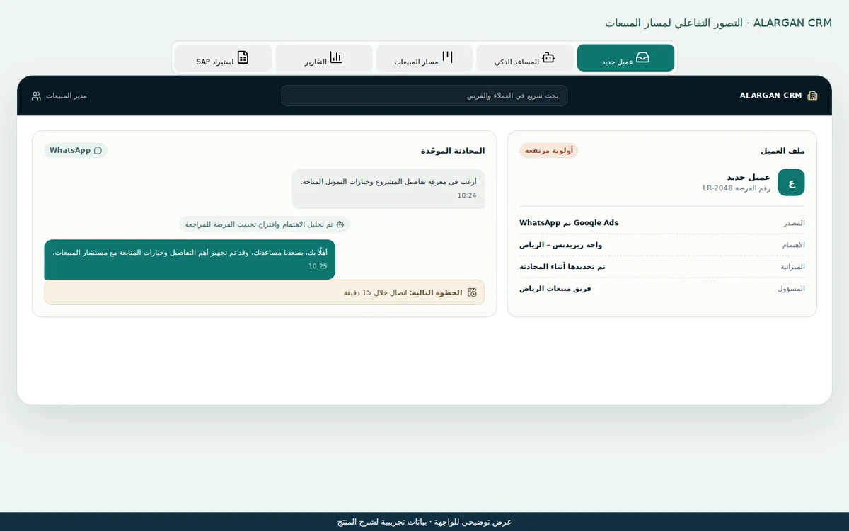 ALARGAN CRM demonstration interface